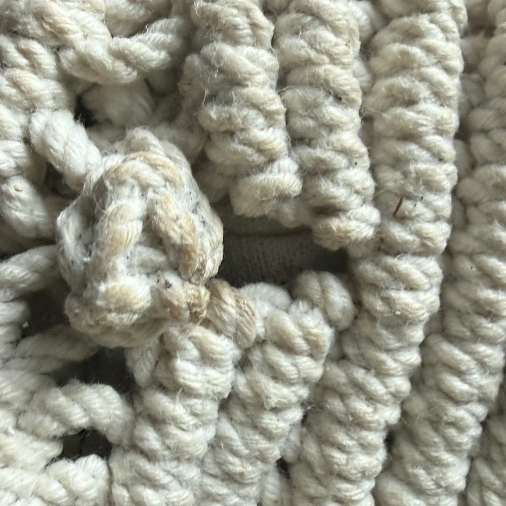 Hand Made Vintage 1970's‎  Macrame' Cream Color Sack Purse with Bamboo Handles